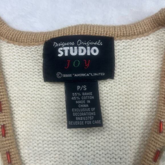 STUDIO JOY Christmas Vest P/S Cream Embellished Zipper Vintage Holiday - Picture 2 of 6